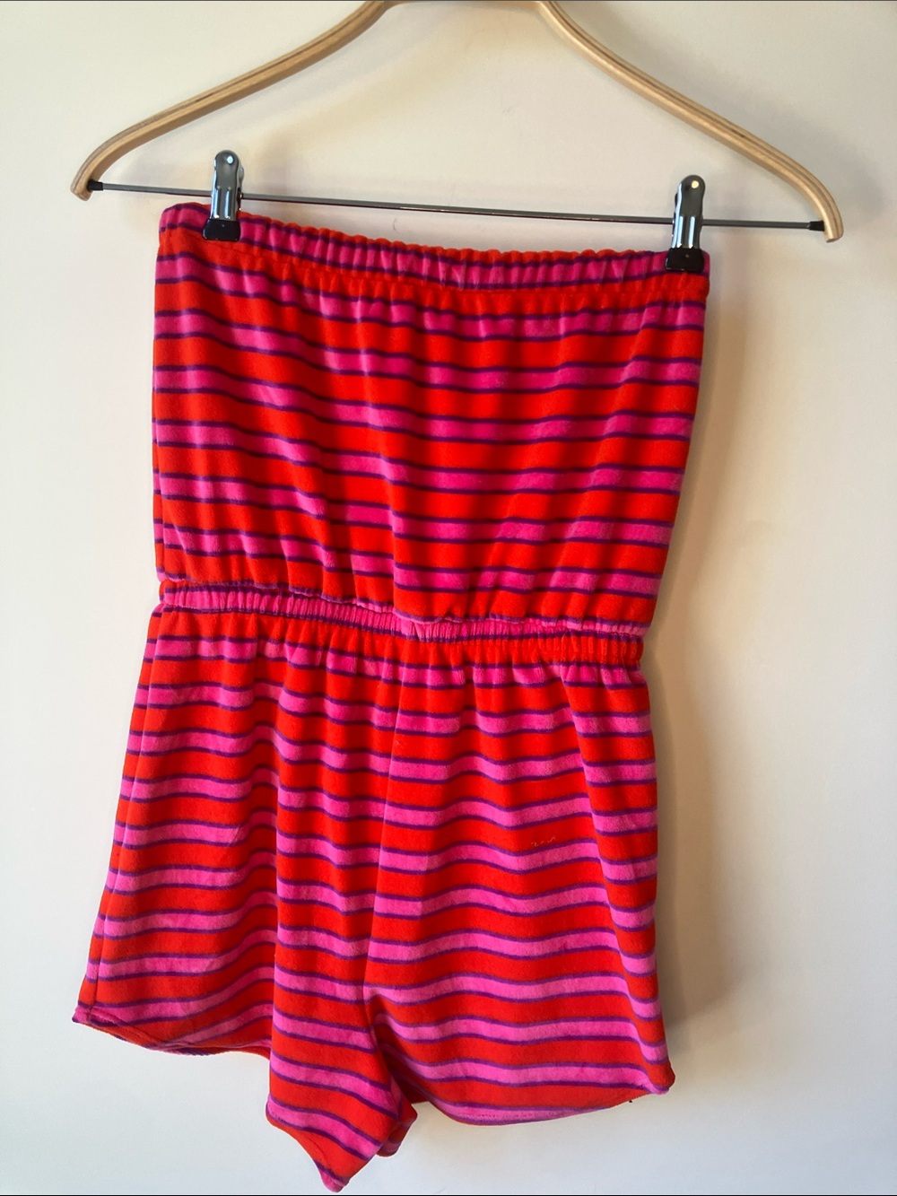 URBAN RENEWAL Terrycloth Retro Red+Pink+Purple Striped Strapless Romper M NWT - Picture 4 of 10